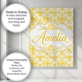 Personalised Name Golden Damask Floral Custom  Modern Room Accent Elegant Feature Canvas Wall Art Print Decor Picture Ready to Hang