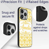 Golden Damask Floral Vintage Ornamental Seamless Custom Name Protective Phone Case Mobile Cover Durable Everyday Smartphone Shock Resistant