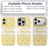 Golden Damask Floral Vintage Ornamental Seamless Custom Name Protective Phone Case Mobile Cover Durable Everyday Smartphone Shock Resistant