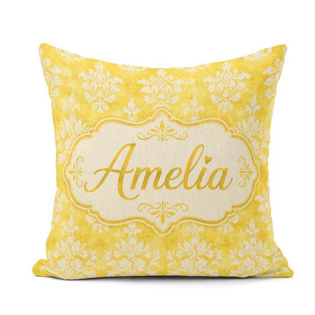 Custom Name Yellow Watercolor Classic Elegant Seamless Pattern Square Filled Cushion Throw Pillow Sofa Bed Home Decor Zip Washable UK Made