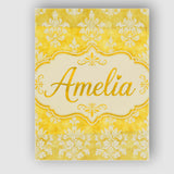 Personalised Name Yellow Watercolor Damask Custom  Unique Gift Idea Elegant Feature Canvas Wall Art Print Decor Picture Ready to Hang