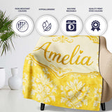 Yellow Watercolor Damask Classic Elegant Seamless Pattern Custom  Personalised Custom Name Super Soft Fleece Blanket Bed Sofa Throw