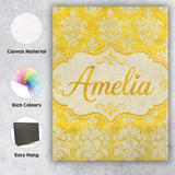 Personalised Name Yellow Watercolor Damask Custom  Unique Gift Idea Elegant Feature Canvas Wall Art Print Decor Picture Ready to Hang