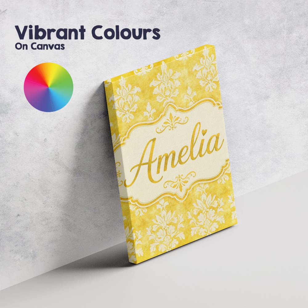 Personalised Name Yellow Watercolor Damask Custom  Unique Gift Idea Elegant Feature Canvas Wall Art Print Decor Picture Ready to Hang