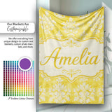Yellow Watercolor Damask Classic Elegant Seamless Pattern Custom  Personalised Custom Name Super Soft Fleece Blanket Bed Sofa Throw