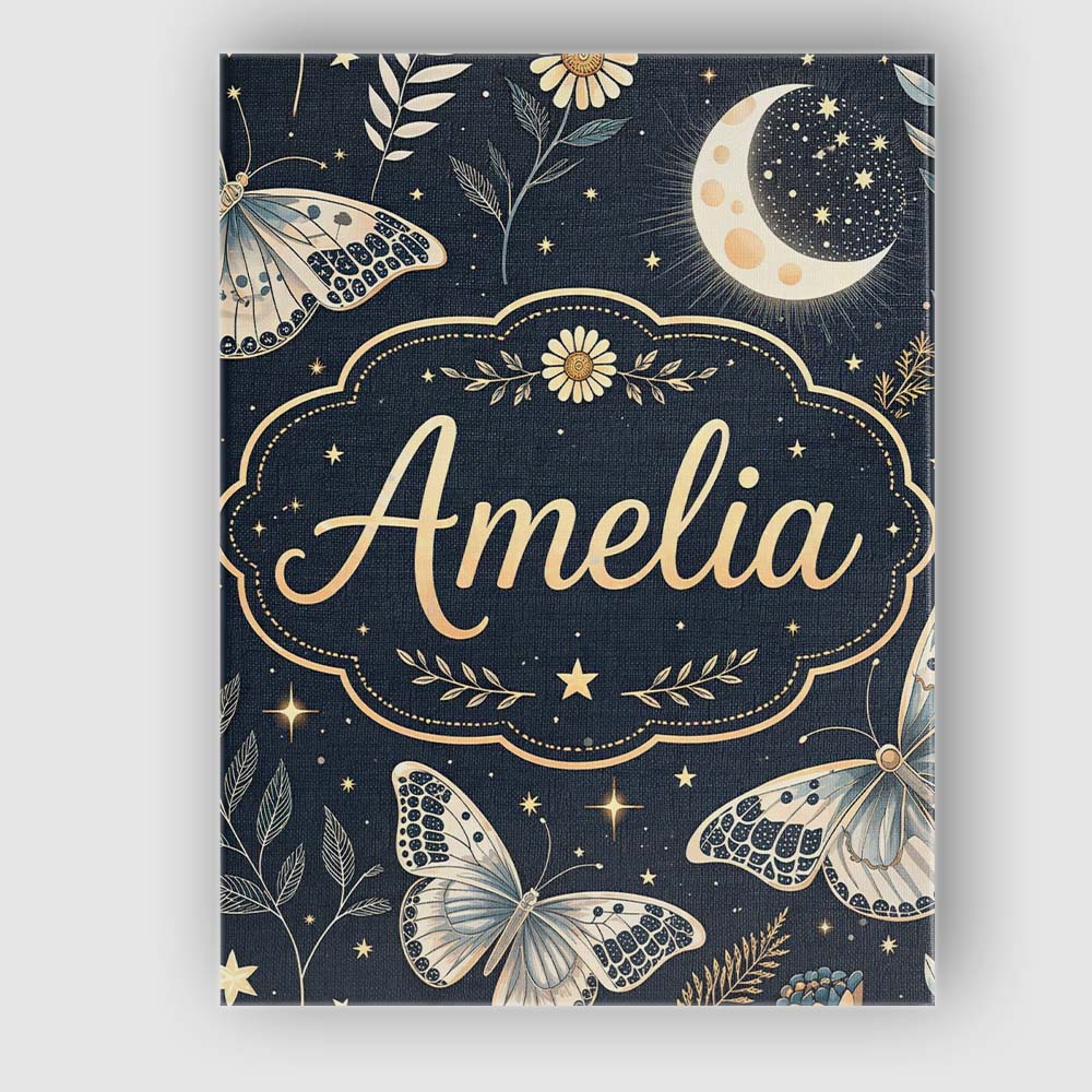 Personalised Name Celestial Butterfly Moon Stars Night Sky Botanical Custom  Home Canvas Wall Art Print Decor Picture Ready to Hang