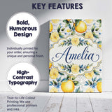 Personalised Name Lemon Botanical Script Custom  Unique Gift Idea Elegant Feature Canvas Wall Art Print Decor Picture Ready to Hang