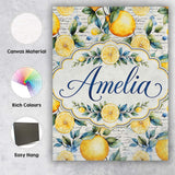 Personalised Name Lemon Botanical Script Custom  Unique Gift Idea Elegant Feature Canvas Wall Art Print Decor Picture Ready to Hang