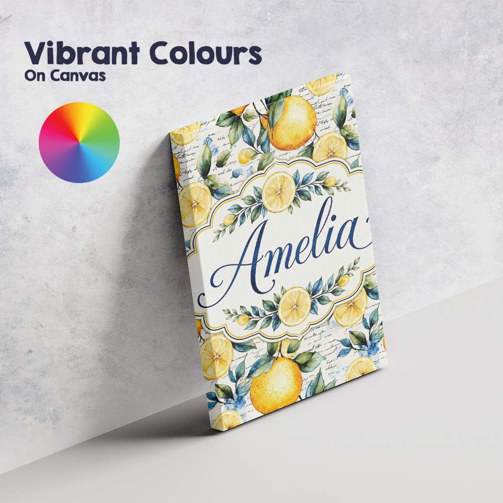 Personalised Name Lemon Botanical Script Custom  Unique Gift Idea Elegant Feature Canvas Wall Art Print Decor Picture Ready to Hang