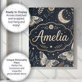 Personalised Name Celestial Butterfly Moon Stars Night Sky Botanical Custom  Home Canvas Wall Art Print Decor Picture Ready to Hang