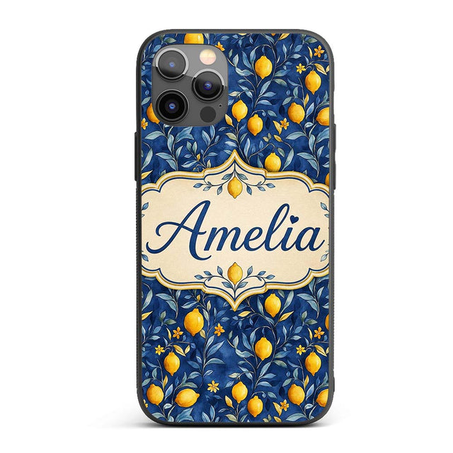 Lemon Branch Navy Botanical Elegant Seamless Custom Name Protective Phone Case Mobile Cover Durable Everyday Smartphone Shock Resistant