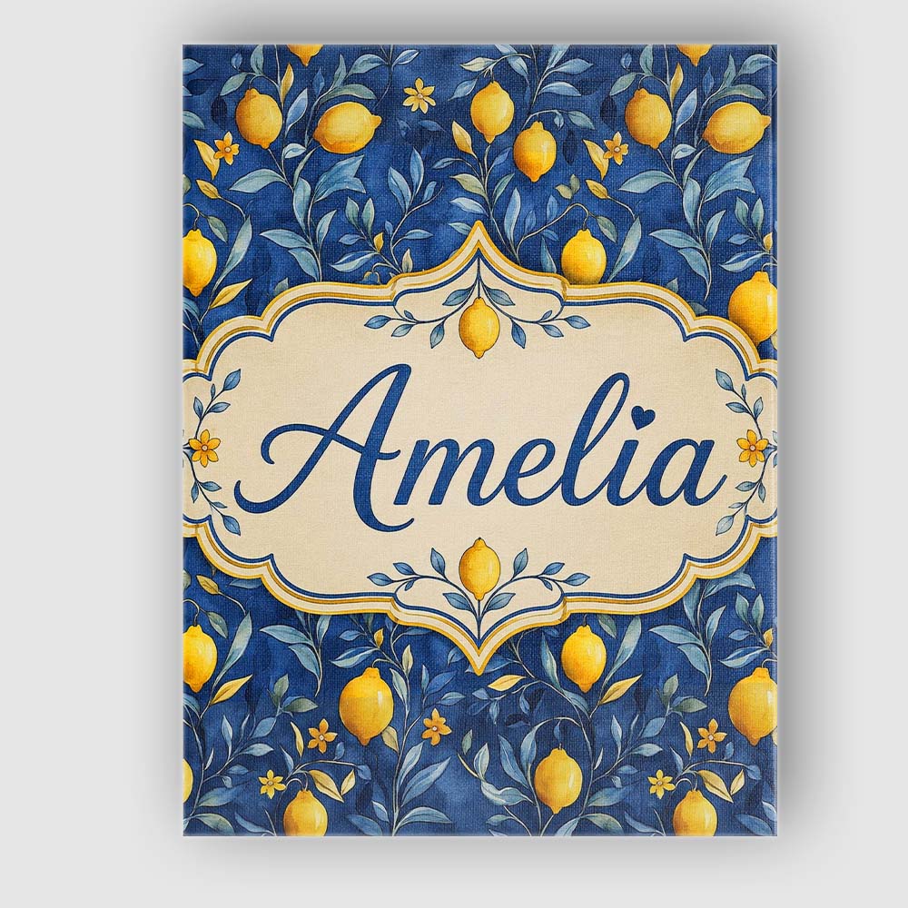 Personalised Name Lemon Branch Navy Botanical Custom Unique Gift Idea Modern Room Accent Canvas Wall Art Print Decor Picture Ready to Hang