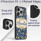 Lemon Branch Navy Botanical Elegant Seamless Custom Name Protective Phone Case Mobile Cover Durable Everyday Smartphone Shock Resistant
