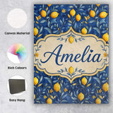 Personalised Name Lemon Branch Navy Botanical Custom Unique Gift Idea Modern Room Accent Canvas Wall Art Print Decor Picture Ready to Hang