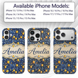 Lemon Branch Navy Botanical Elegant Seamless Custom Name Protective Phone Case Mobile Cover Durable Everyday Smartphone Shock Resistant