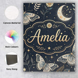 Personalised Name Celestial Butterfly Moon Stars Night Sky Botanical Custom  Home Canvas Wall Art Print Decor Picture Ready to Hang