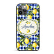 Lemon Gingham Fresh Summer Picnic Printed Design Custom Name Protective Phone Case Mobile Cover Durable Everyday Smartphone Shock Resistant