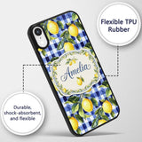 Lemon Gingham Fresh Summer Picnic Printed Design Custom Name Protective Phone Case Mobile Cover Durable Everyday Smartphone Shock Resistant