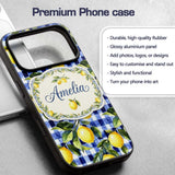 Lemon Gingham Fresh Summer Picnic Printed Design Custom Name Protective Phone Case Mobile Cover Durable Everyday Smartphone Shock Resistant