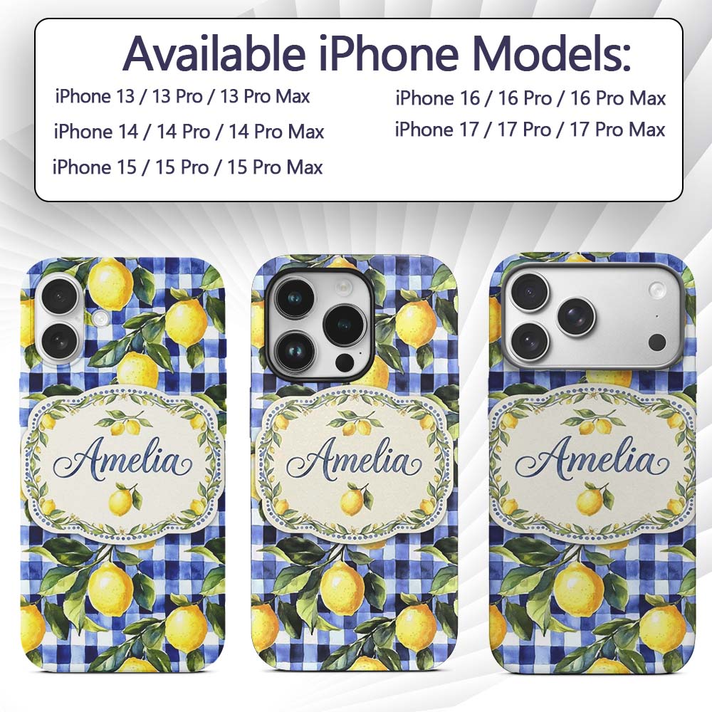 Lemon Gingham Fresh Summer Picnic Printed Design Custom Name Protective Phone Case Mobile Cover Durable Everyday Smartphone Shock Resistant