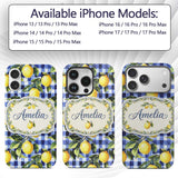 Lemon Gingham Fresh Summer Picnic Printed Design Custom Name Protective Phone Case Mobile Cover Durable Everyday Smartphone Shock Resistant