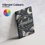 Personalised Name Celestial Butterfly Moon Stars Night Sky Botanical Custom  Home Canvas Wall Art Print Decor Picture Ready to Hang