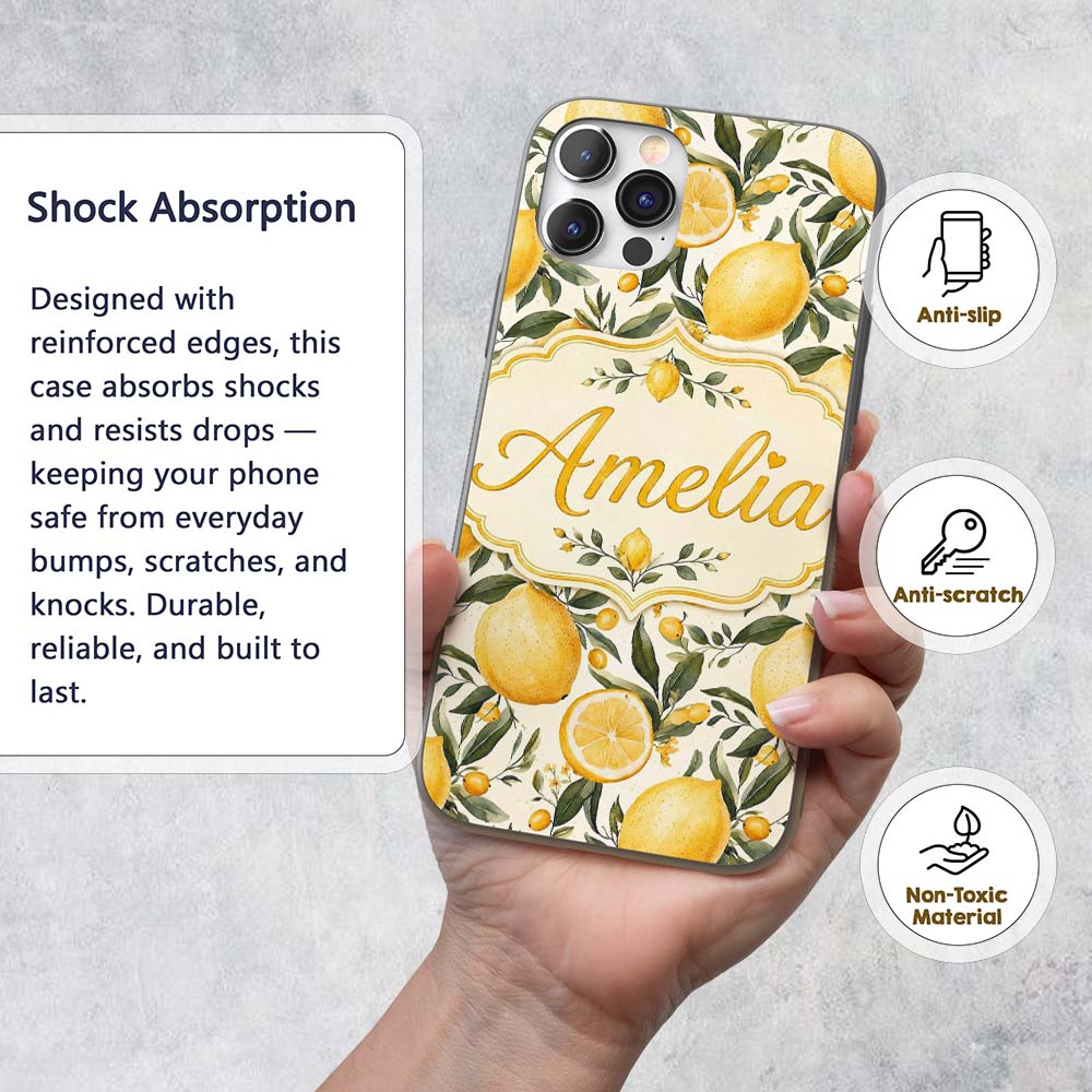 Lemon Citrus Botanical Light Background Seamless Custom Name Protective Phone Case Mobile Cover Durable Everyday Smartphone Shock Resistant