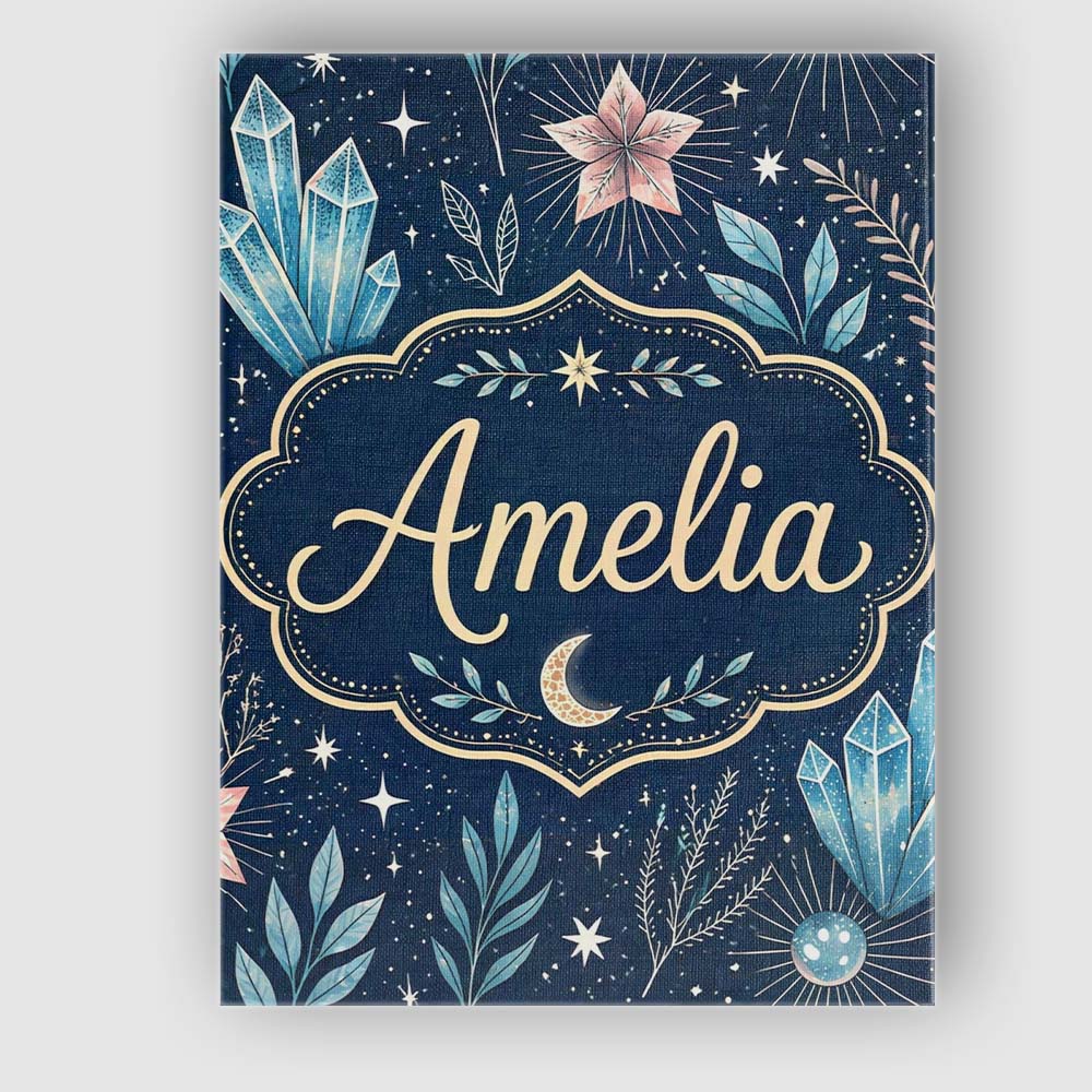 Personalised Name Crystal Moon Starry Sky Botanical Elements Seamless Custom Home Unique Canvas Wall Art Print Decor Picture Ready to Hang