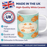 Personalized Custom Name Cute Goldfish Cartoon Animal Ocean Pattern Beautiful Coffee Cup 11oz Ceramic Coffee Tea Mug White Large Handle