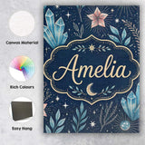 Personalised Name Crystal Moon Starry Sky Botanical Elements Seamless Custom Home Unique Canvas Wall Art Print Decor Picture Ready to Hang