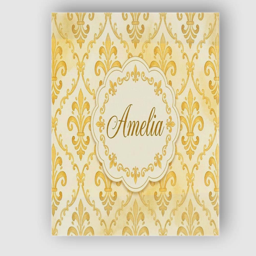 Personalised Name Yellow Classic Damask Custom  Modern Room Accent Elegant Feature Canvas Wall Art Print Decor Picture Ready to Hang