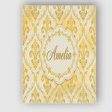 Personalised Name Yellow Classic Damask Custom  Modern Room Accent Elegant Feature Canvas Wall Art Print Decor Picture Ready to Hang