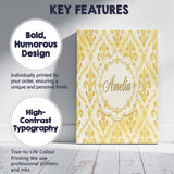 Personalised Name Yellow Classic Damask Custom  Modern Room Accent Elegant Feature Canvas Wall Art Print Decor Picture Ready to Hang