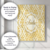 Personalised Name Yellow Classic Damask Custom  Modern Room Accent Elegant Feature Canvas Wall Art Print Decor Picture Ready to Hang