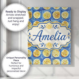 Personalised Name Lemon Tile Blue Mediterranean Seamless Pattern Creative Decorator Style Canvas Wall Art Print Decor Picture Ready to Hang