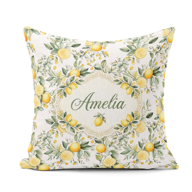 Custom Name Watercolor Citrus Leaves Seamless Pattern Botanical Square Filled Cushion Throw Pillow Sofa Bed Home Decor Zip Washable UK Made