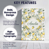 Personalised Name Watercolor Lemon Citrus Custom  Unique Gift Idea Elegant Feature Canvas Wall Art Print Decor Picture Ready to Hang