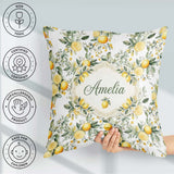 Custom Name Watercolor Citrus Leaves Seamless Pattern Botanical Square Filled Cushion Throw Pillow Sofa Bed Home Decor Zip Washable UK Made