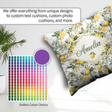 Custom Name Watercolor Citrus Leaves Seamless Pattern Botanical Square Filled Cushion Throw Pillow Sofa Bed Home Decor Zip Washable UK Made