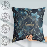 Custom Name Blue Floral Night Sky Stars Botanical Pattern Lovely Square Filled Cushion Throw Pillow Sofa Bed Home Decor Zip Washable UK Made