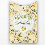 Vintage Lemon Blossom Branches Elegant Floral Citrus Garden  Personalised Custom Name Super Soft Fleece Blanket Bed Sofa Throw
