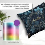 Custom Name Blue Floral Night Sky Stars Botanical Pattern Lovely Square Filled Cushion Throw Pillow Sofa Bed Home Decor Zip Washable UK Made