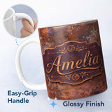 Personalized Custom Name Heavy Rust Corrosion Texture Seamless Pattern Industrial Surface 11oz Ceramic Coffee Tea Mug White Large Handle