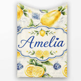 Rustic Lemon Slice Postage Stamp Script Background Seamless Pattern  Personalised Custom Name Super Soft Fleece Blanket Bed Sofa Throw