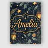 Personalised Name Lantern Leaves Stars Night Sky Botanical Seamless Custom Canvas Wall Art Print Decor Picture Ready to Hang