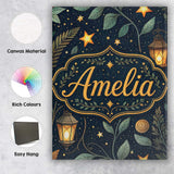 Personalised Name Lantern Leaves Stars Night Sky Botanical Seamless Custom Canvas Wall Art Print Decor Picture Ready to Hang