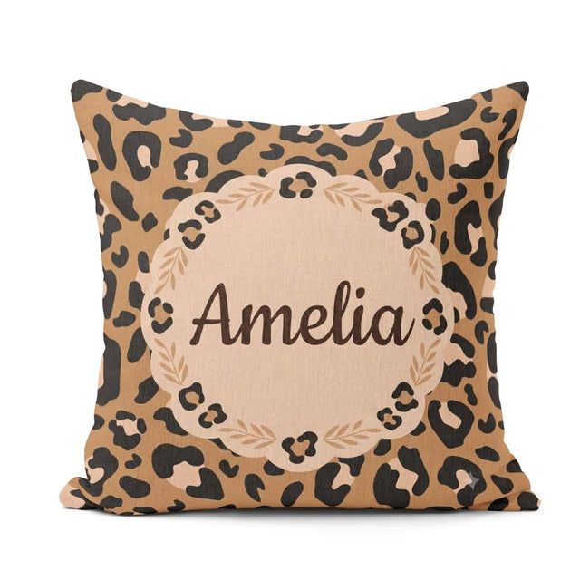 Custom Name Modern Leopard Animal Print Seamless Pattern Fashion Square Filled Cushion Throw Pillow Sofa Bed Home Decor Zip Washable UK Made