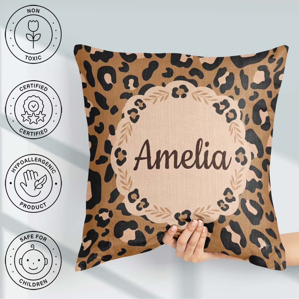 Custom Name Modern Leopard Animal Print Seamless Pattern Fashion Square Filled Cushion Throw Pillow Sofa Bed Home Decor Zip Washable UK Made