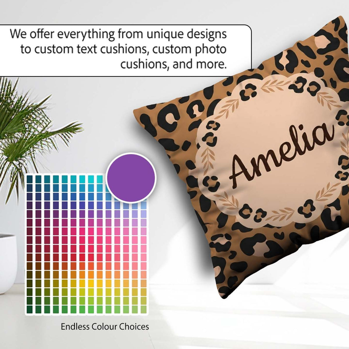 Custom Name Modern Leopard Animal Print Seamless Pattern Fashion Square Filled Cushion Throw Pillow Sofa Bed Home Decor Zip Washable UK Made