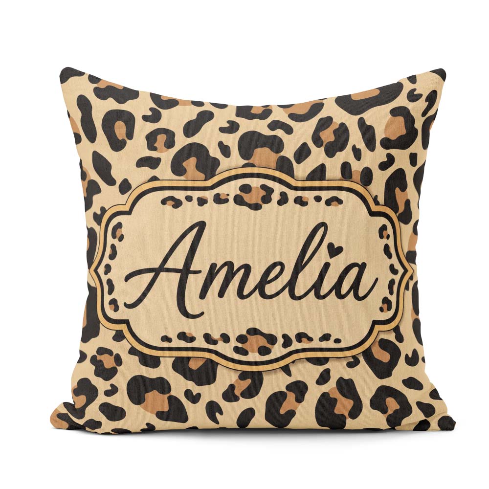 Custom Name Classic Leopard Pattern Natural Wildlife Seamless Square Filled Cushion Throw Pillow Sofa Bed Home Decor Zip Washable UK Made